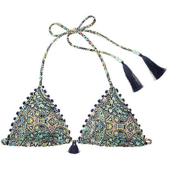 Victoria secret NEW tassel bikini top triangle mosaic paisley oriental beads - Picture 1 of 9